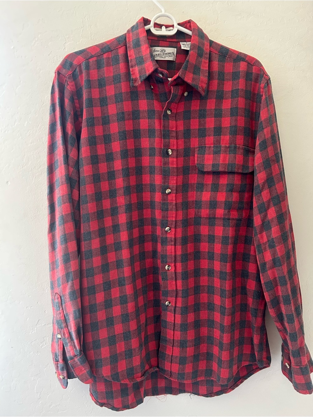 Sears Red and Black Plaid Button-Down Shirt for Men